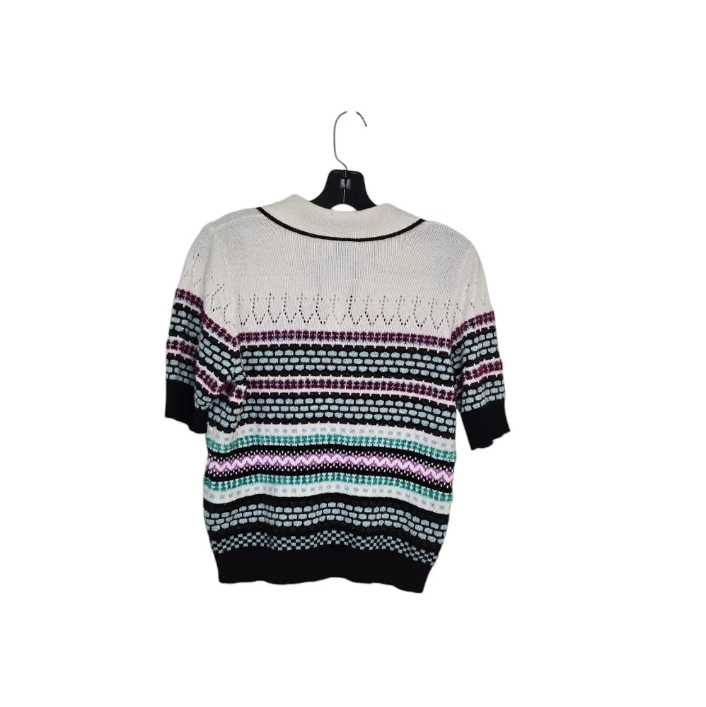 kate spade Multicolor Striped Knit Polo Sweater - White, Black, Pink, Teal, Navy